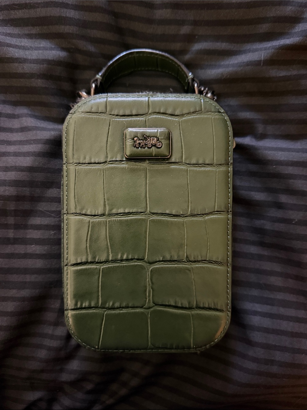 Coach Olive Green Croc-Embossed Leather Mini Crossbody